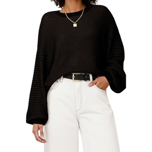image:imageArachampCloz Womens Wool Blend Crewneck Fall Trendy Oversized Waffle Sweaters 2026Black