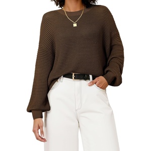 image:imageArachampCloz Womens Wool Blend Crewneck Fall Trendy Oversized Waffle Sweaters 2026Coffee