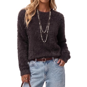 image:imageArachampCloz Womens Wool Blend Faux Fur Crew Neck Fall Dressy Pullover TopsBrown