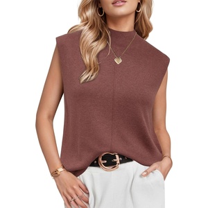 image:imageArachampCloz Womens Wool Blend Mock Neck Fall Sweater Vest Work Tops 2026Dusty Red