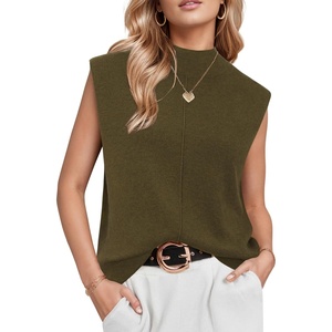 image:imageArachampCloz Womens Wool Blend Mock Neck Fall Sweater Vest Work Tops 2026Green Brown