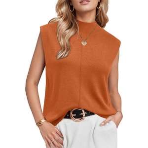 image:imageArachampCloz Womens Wool Blend Mock Neck Fall Sweater Vest Work Tops 2026Orange