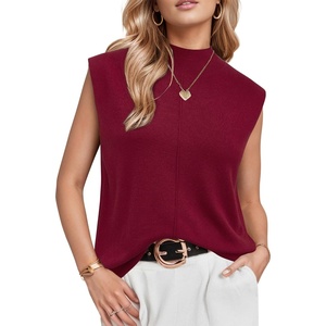 image:imageArachampCloz Womens Wool Blend Mock Neck Fall Sweater Vest Work Tops 2026Red