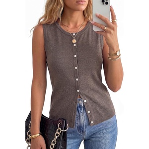 image:imageArachampCloz Womens Wool Blend Non See Through Button Down Casual Tank TopsCoffee