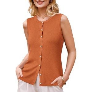 image:imageArachampCloz Womens Wool Blend Non See Through Button Down Casual Tank TopsDark Orange