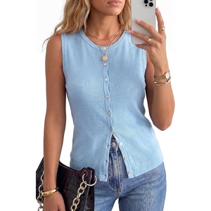 image:imageArachampCloz Womens Wool Blend Non See Through Button Down Casual Tank TopsLight Blue