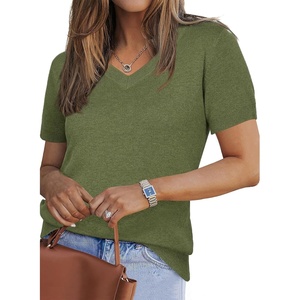 image:imageArachampCloz Womens Wool Blend Short Sleeve Summer Business Casual SweaterArmy Green