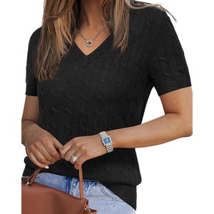 image:imageArachampCloz Womens Wool Blend Short Sleeve Summer Business Casual SweaterCableblack02