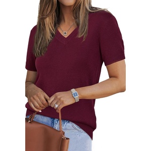 image:imageArachampCloz Womens Wool Blend Short Sleeve Summer Business Casual SweaterWine