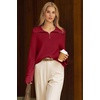 image:imageArachampCloz Womens Wool Blend Oversized Quarter Zip Fall Casual SweaterBurgundy