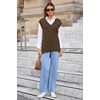 image:imageArachampCloz Womens Wool Blend Side Slit High Low Versatile V Neck Fall Sweater Vests 2025Brown