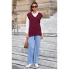 image:imageArachampCloz Womens Wool Blend Side Slit High Low Versatile V Neck Fall Sweater Vests 2025Dark Red