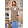 image:imageArachampCloz Womens Wool Blend Side Slit High Low Versatile V Neck Fall Sweater Vests 2025Khaki