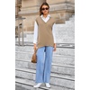 image:imageArachampCloz Womens Wool Blend Side Slit High Low Versatile V Neck Fall Sweater Vests 2025Khaki
