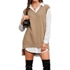 image:imageArachampCloz Womens Wool Blend Side Slit High Low Versatile V Neck Fall Sweater Vests 2025Khaki