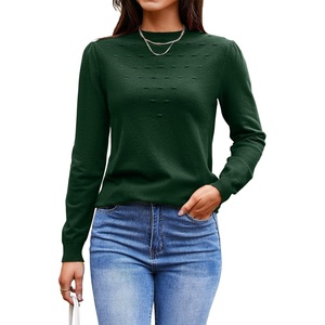 image:imageArachampCloz 2024 Fall Sweaters Long Puff Sleeve Tops Crew Neck Special Dots Trendy Casual Lightweight Pullover Clothes OutfitsGreen