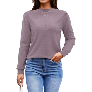 image:imageArachampCloz 2024 Fall Sweaters Long Puff Sleeve Tops Crew Neck Special Dots Trendy Casual Lightweight Pullover Clothes OutfitsGrey Purple
