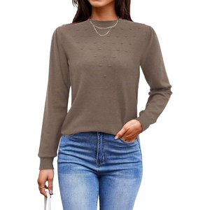 image:imageArachampCloz 2024 Fall Sweaters Long Puff Sleeve Tops Crew Neck Special Dots Trendy Casual Lightweight Pullover Clothes OutfitsNutmeg