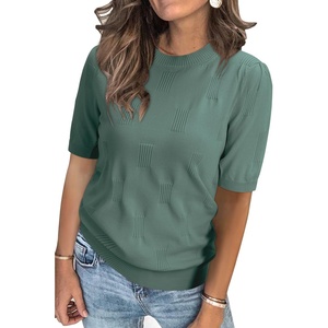 image:imageArachampCloz Womens Short Sleeve Crew Neck Sweaters Trendy Teacher Work TopsGrey Green