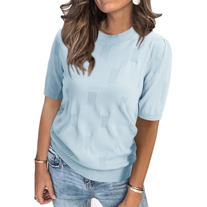 image:imageArachampCloz Womens Short Sleeve Crew Neck Sweaters Trendy Teacher Work TopsLight Blue