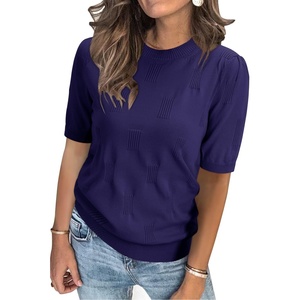 image:imageArachampCloz Womens Short Sleeve Crew Neck Sweaters Trendy Teacher Work TopsNavy