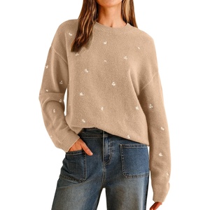 image:imageArachampCloz Womens Wool Blend Embroidery Floral Oversized Fit Sweater Trendy 2025Apricot