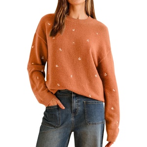 image:imageArachampCloz Womens Wool Blend Embroidery Floral Oversized Fit Sweater Trendy 2025Orange