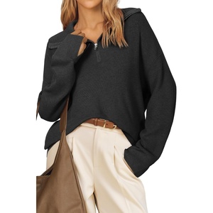 image:imageArachampCloz Womens Wool Blend Oversized Quarter Zip Fall Casual SweaterBlack