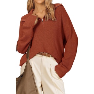 image:imageArachampCloz Womens Wool Blend Oversized Quarter Zip Fall Casual SweaterCaramel