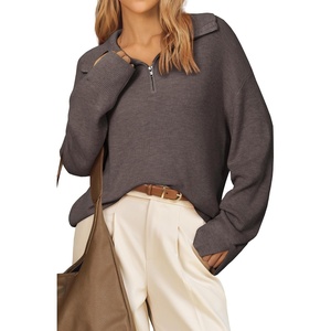 image:imageArachampCloz Womens Wool Blend Oversized Quarter Zip Fall Casual SweaterCoffee