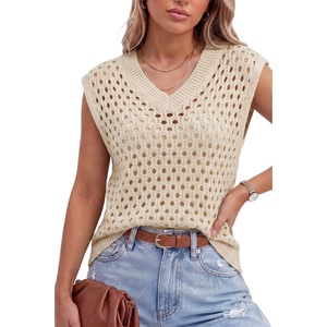 image:imageArachampCloz Womens Wool Blend Sleeveless Crochet Fall Casual Sweater VestBeige