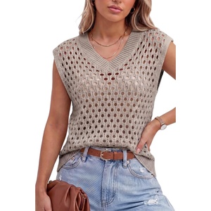 image:imageArachampCloz Womens Wool Blend Sleeveless Crochet Fall Casual Sweater VestCoffee