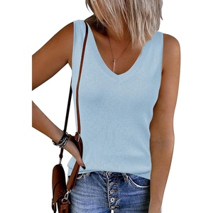 image:imageArachampCloz Womens Wool Blend Slim Fit V Neck Fall Work Sweater Tank TopsLight Blue