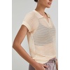 image:imageArachampCloz 2025 Womens Crochet Cap Sleeve Knit Tops Spring Summer Shirts Lightweight Collared Hollow Out Casual BlousesApricot