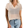 image:imageArachampCloz 2025 Womens Crochet Cap Sleeve Knit Tops Spring Summer Shirts Lightweight Collared Hollow Out Casual BlousesApricot