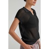 image:imageArachampCloz 2025 Womens Crochet Cap Sleeve Knit Tops Spring Summer Shirts Lightweight Collared Hollow Out Casual BlousesBlack
