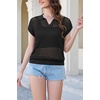 image:imageArachampCloz 2025 Womens Crochet Cap Sleeve Knit Tops Spring Summer Shirts Lightweight Collared Hollow Out Casual BlousesBlack