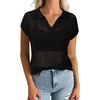 image:imageArachampCloz 2025 Womens Crochet Cap Sleeve Knit Tops Spring Summer Shirts Lightweight Collared Hollow Out Casual BlousesBlack