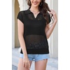 image:imageArachampCloz 2025 Womens Crochet Cap Sleeve Knit Tops Spring Summer Shirts Lightweight Collared Hollow Out Casual BlousesBlack