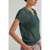 image:imageArachampCloz 2025 Womens Crochet Cap Sleeve Knit Tops Spring Summer Shirts Lightweight Collared Hollow Out Casual BlousesGreen