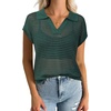 image:imageArachampCloz 2025 Womens Crochet Cap Sleeve Knit Tops Spring Summer Shirts Lightweight Collared Hollow Out Casual BlousesGreen