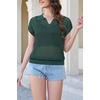 image:imageArachampCloz 2025 Womens Crochet Cap Sleeve Knit Tops Spring Summer Shirts Lightweight Collared Hollow Out Casual BlousesGreen