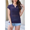 image:imageArachampCloz 2025 Womens Crochet Cap Sleeve Knit Tops Spring Summer Shirts Lightweight Collared Hollow Out Casual BlousesNavy