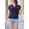 image:imageArachampCloz 2025 Womens Crochet Cap Sleeve Knit Tops Spring Summer Shirts Lightweight Collared Hollow Out Casual BlousesNavy