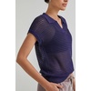 image:imageArachampCloz 2025 Womens Crochet Cap Sleeve Knit Tops Spring Summer Shirts Lightweight Collared Hollow Out Casual BlousesNavy