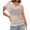image:imageArachampCloz 2025 Womens Crochet Cap Sleeve Knit Tops Spring Summer Shirts Lightweight Collared Hollow Out Casual BlousesApricot